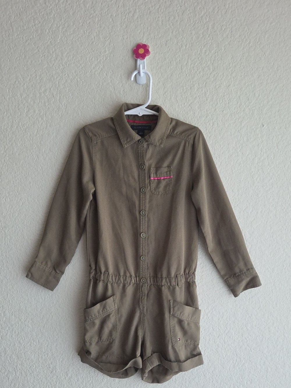 Tommy Hilfiger Olive Green Long-Sleeve Kids Romper